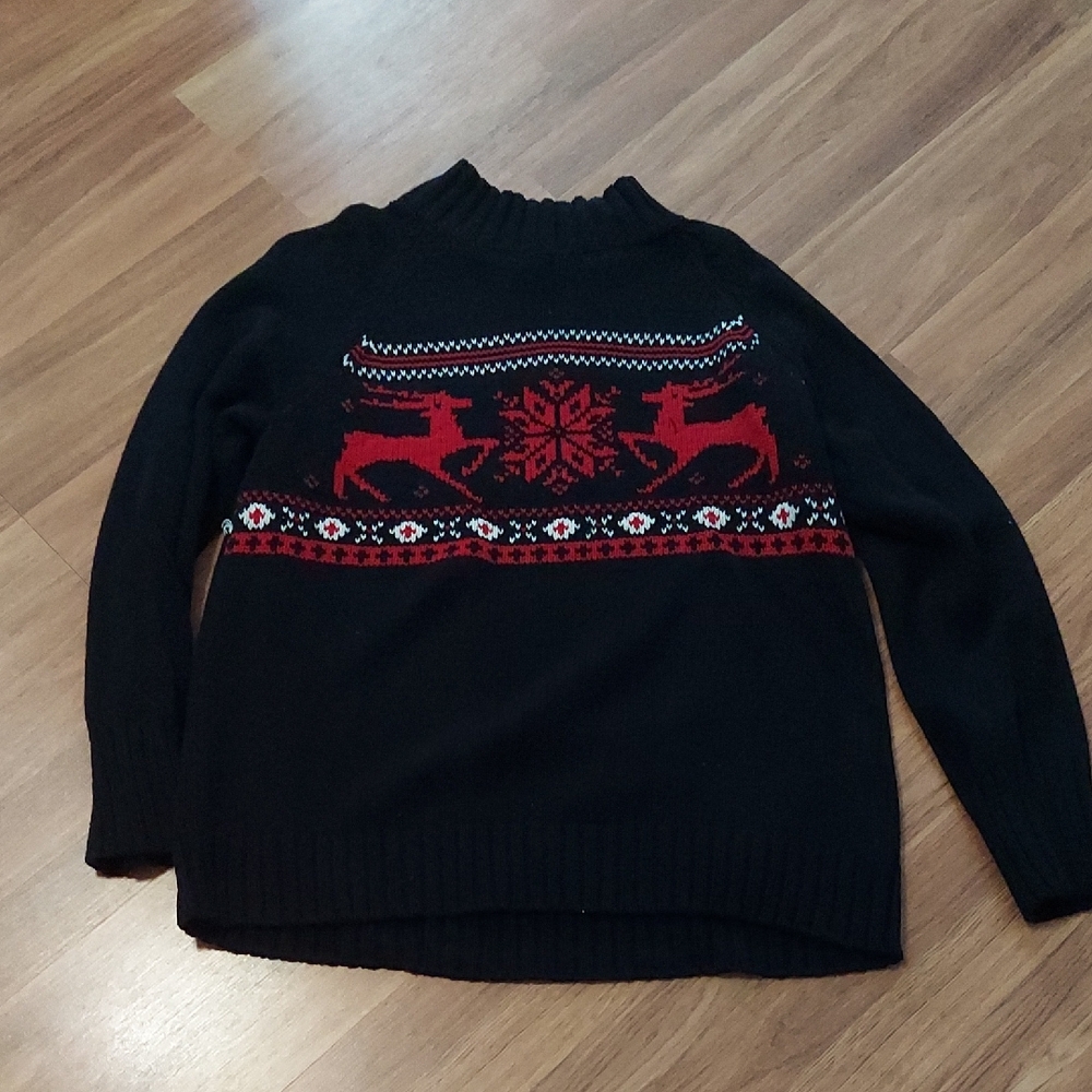 Chaps Black and Red Reindeer Sweater